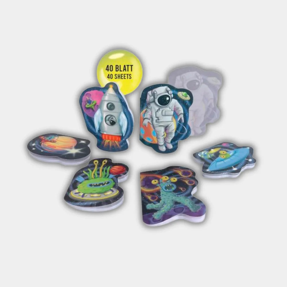 Mini Bloc de Notas "Aventura Espacial" (Formas Troqueladas) | Astronautas y Aliens