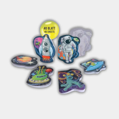 Mini Bloc de Notas "Aventura Espacial" (Formas Troqueladas) | Astronautas y Aliens