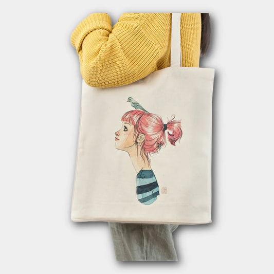 Tote Bag "Pájaros en la Cabeza" - Ilustrada por Esther Gili (100% Algodón)