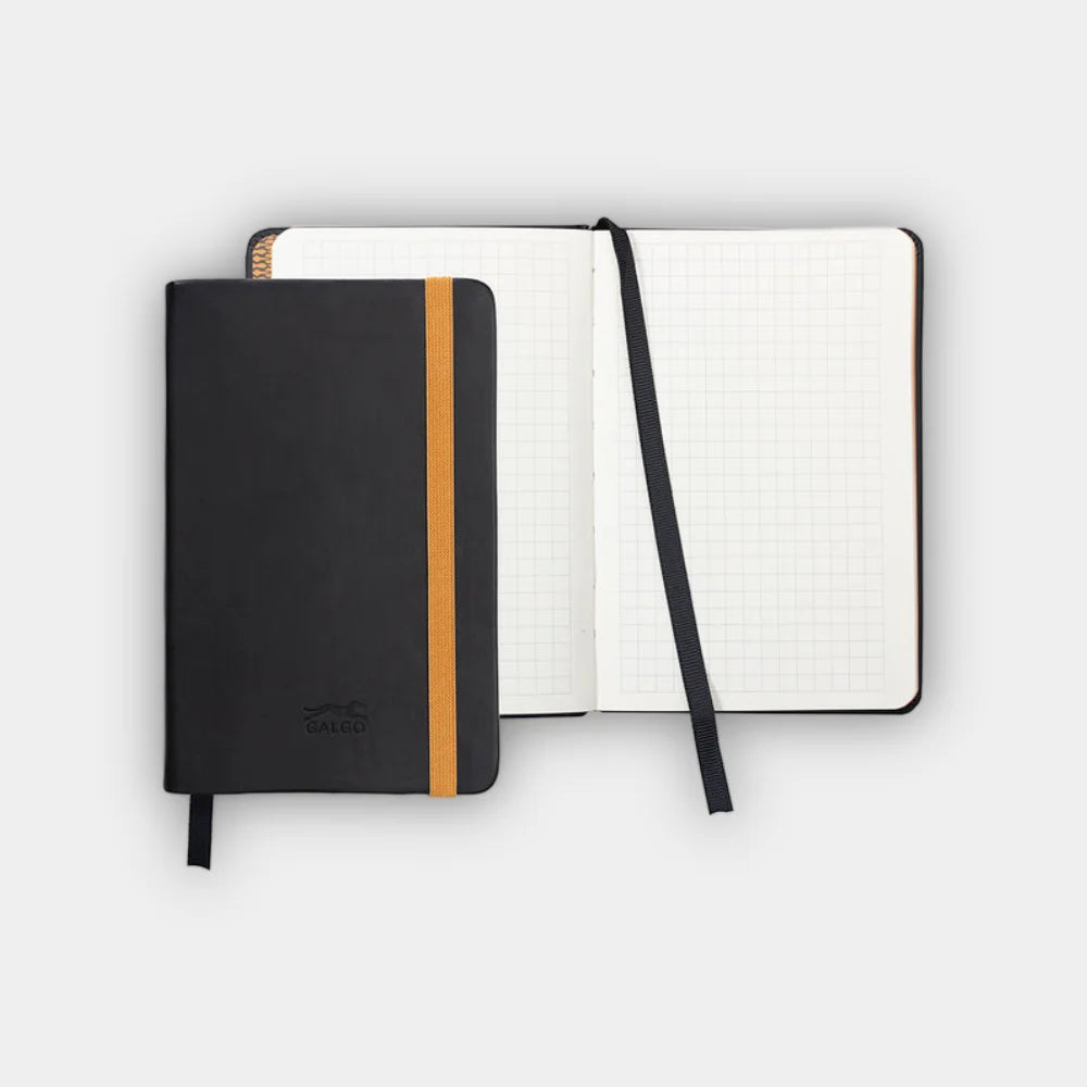 Cuaderno de Notas Galgo A6 | Polipiel Negro y Cuadrícula